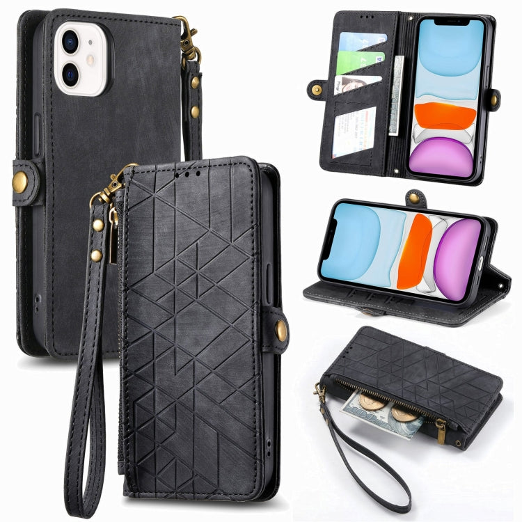 Geometric Zipper Wallet Side Buckle Leather Phone Case, For iPhone 7 / 8 / SE 2022, For iPhone X / XS, For iPhone 6 Plus / 6s Plus, For iPhone 6 / 6s