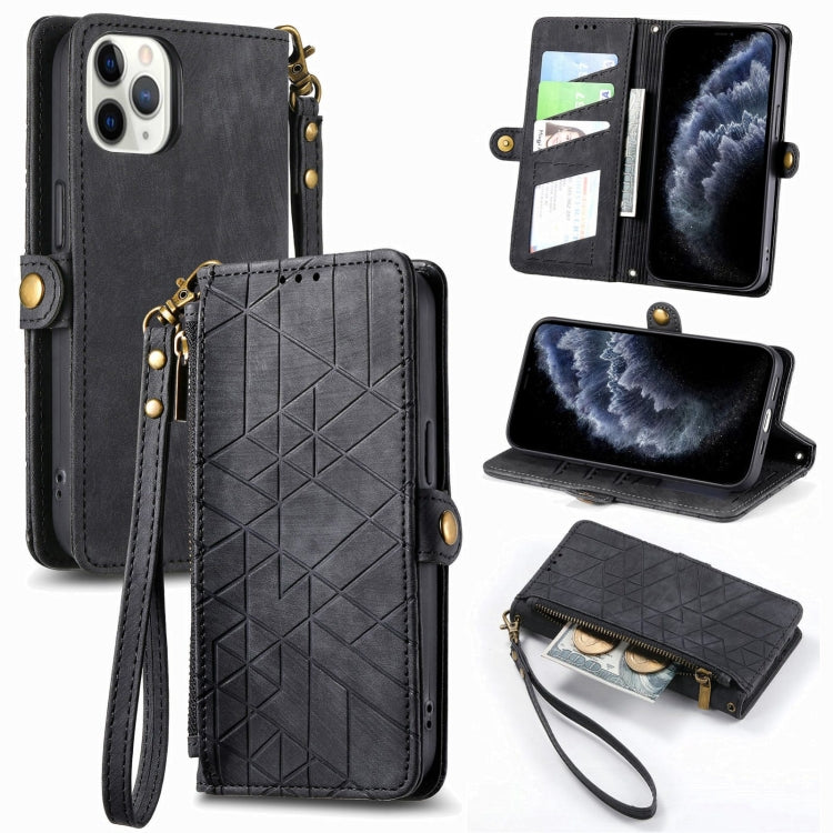 Geometric Zipper Wallet Side Buckle Leather Phone Case, For iPhone 7 / 8 / SE 2022, For iPhone X / XS, For iPhone 6 Plus / 6s Plus, For iPhone 6 / 6s