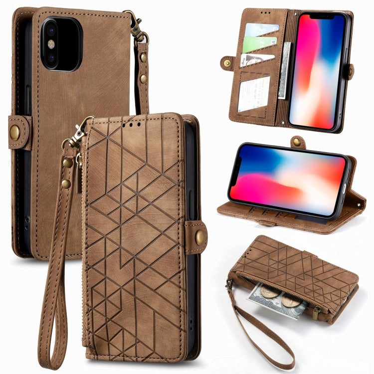 Geometric Zipper Wallet Side Buckle Leather Phone Case, For iPhone 7 / 8 / SE 2022, For iPhone X / XS, For iPhone 6 Plus / 6s Plus, For iPhone 6 / 6s