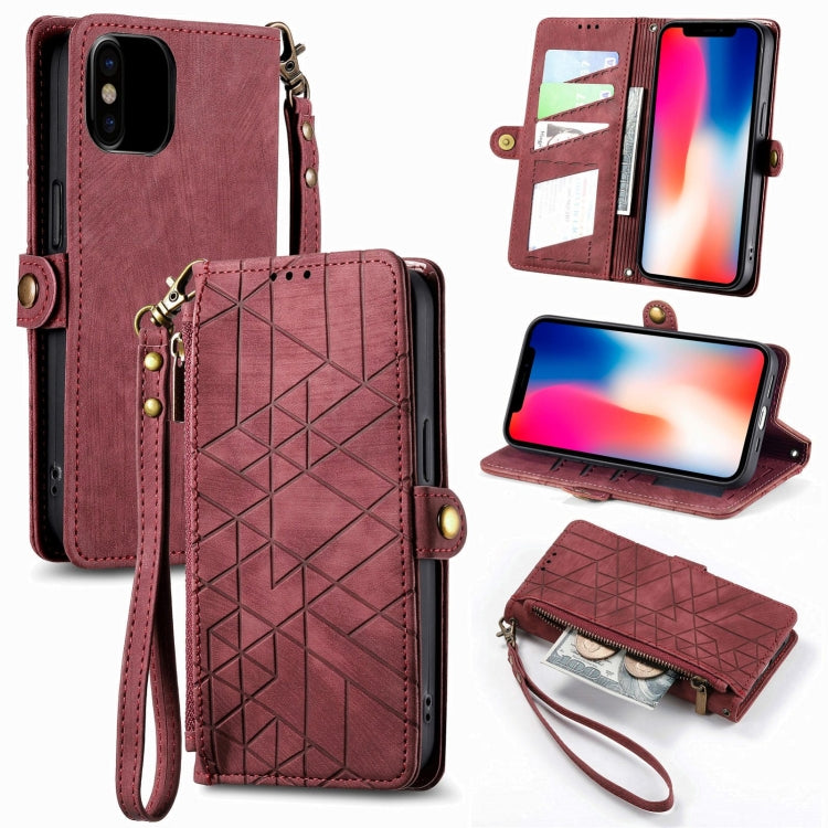 Geometric Zipper Wallet Side Buckle Leather Phone Case, For iPhone 7 / 8 / SE 2022, For iPhone X / XS, For iPhone 6 Plus / 6s Plus, For iPhone 6 / 6s