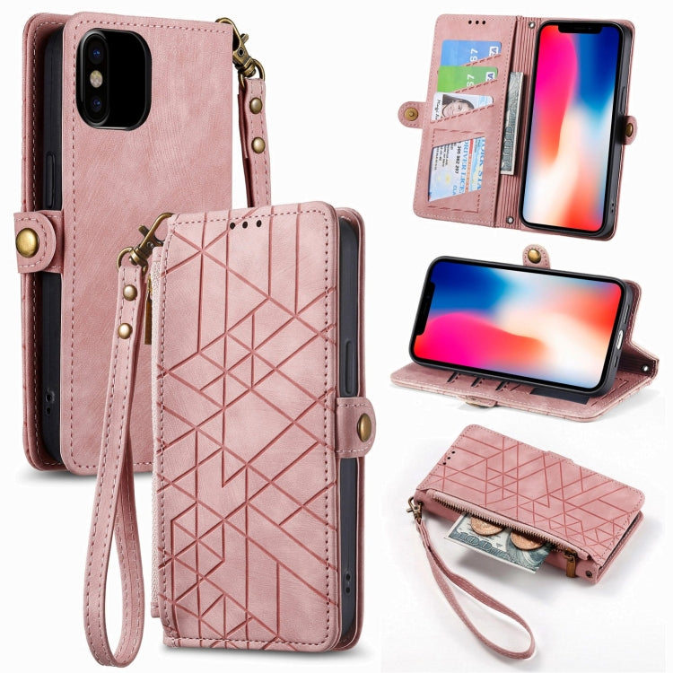 Geometric Zipper Wallet Side Buckle Leather Phone Case, For iPhone 7 / 8 / SE 2022, For iPhone X / XS, For iPhone 6 Plus / 6s Plus, For iPhone 6 / 6s