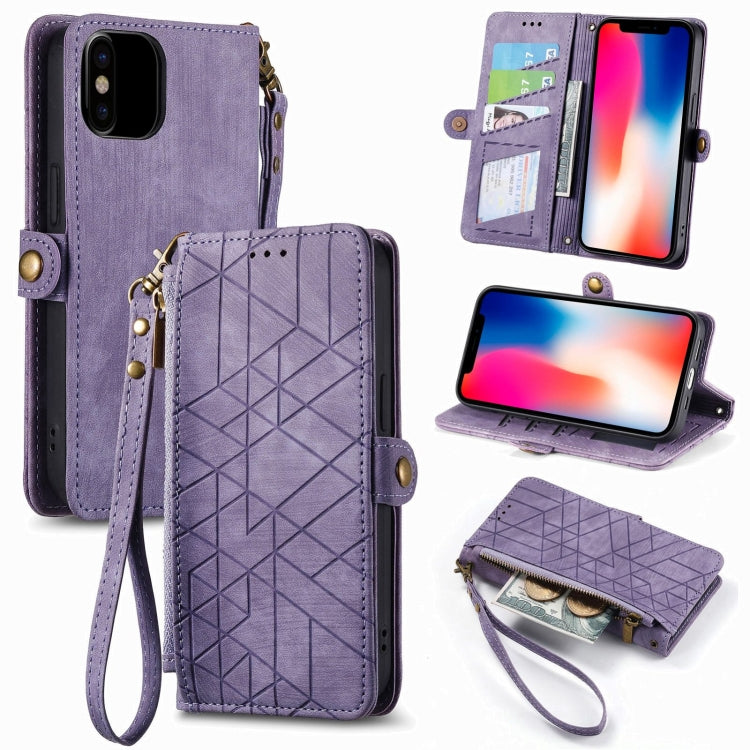 Geometric Zipper Wallet Side Buckle Leather Phone Case, For iPhone 7 / 8 / SE 2022, For iPhone X / XS, For iPhone 6 Plus / 6s Plus, For iPhone 6 / 6s