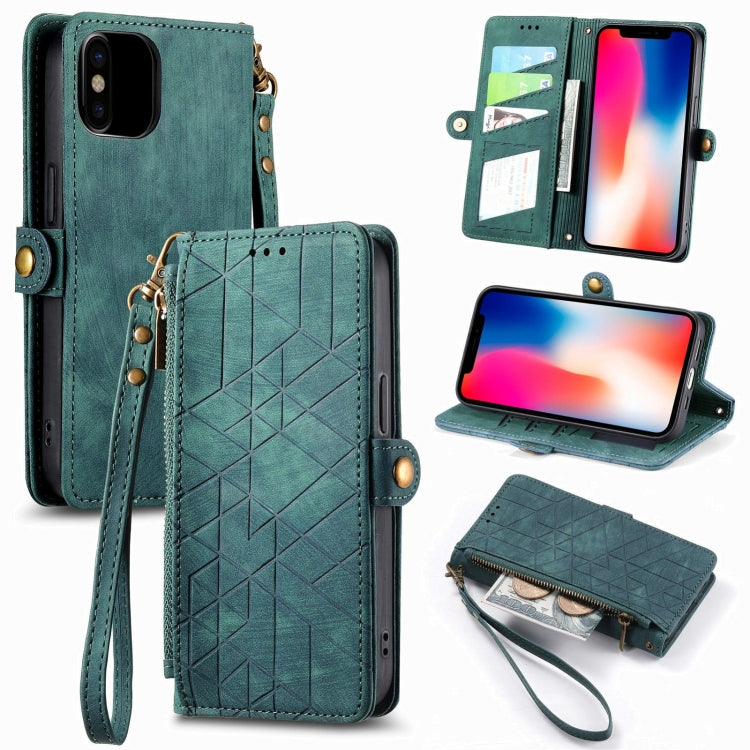 Geometric Zipper Wallet Side Buckle Leather Phone Case, For iPhone 7 / 8 / SE 2022, For iPhone X / XS, For iPhone 6 Plus / 6s Plus, For iPhone 6 / 6s