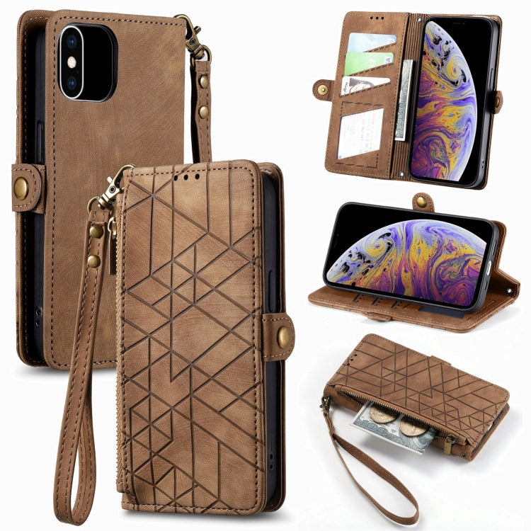 Geometric Zipper Wallet Side Buckle Leather Phone Case, For iPhone 7 / 8 / SE 2022, For iPhone X / XS, For iPhone 6 Plus / 6s Plus, For iPhone 6 / 6s