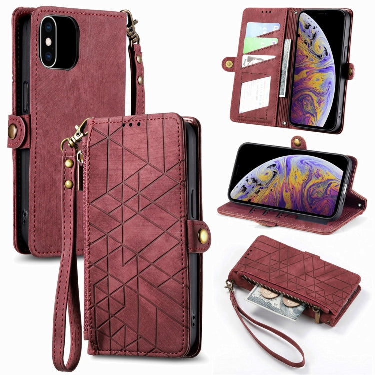Geometric Zipper Wallet Side Buckle Leather Phone Case, For iPhone 7 / 8 / SE 2022, For iPhone X / XS, For iPhone 6 Plus / 6s Plus, For iPhone 6 / 6s