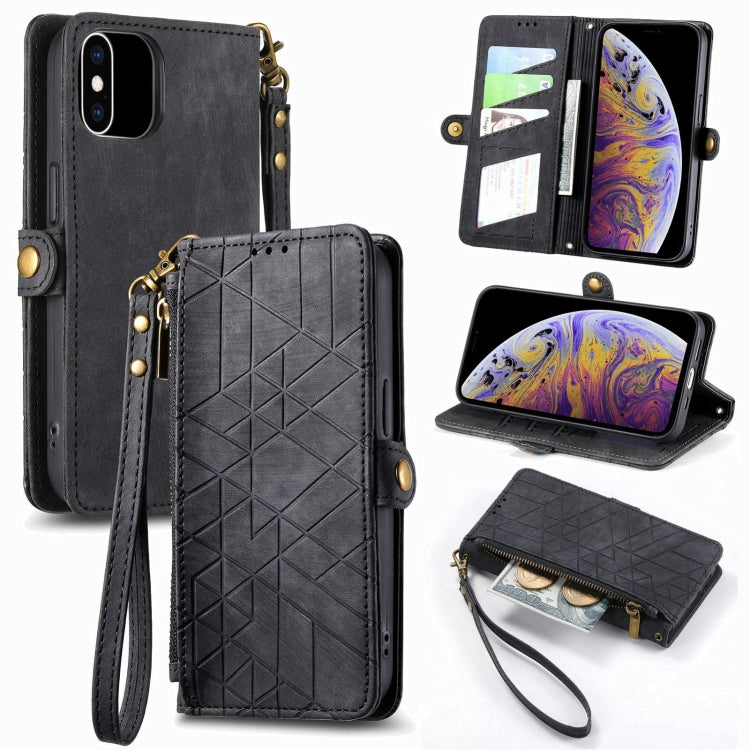 Geometric Zipper Wallet Side Buckle Leather Phone Case, For iPhone 7 / 8 / SE 2022, For iPhone X / XS, For iPhone 6 Plus / 6s Plus, For iPhone 6 / 6s