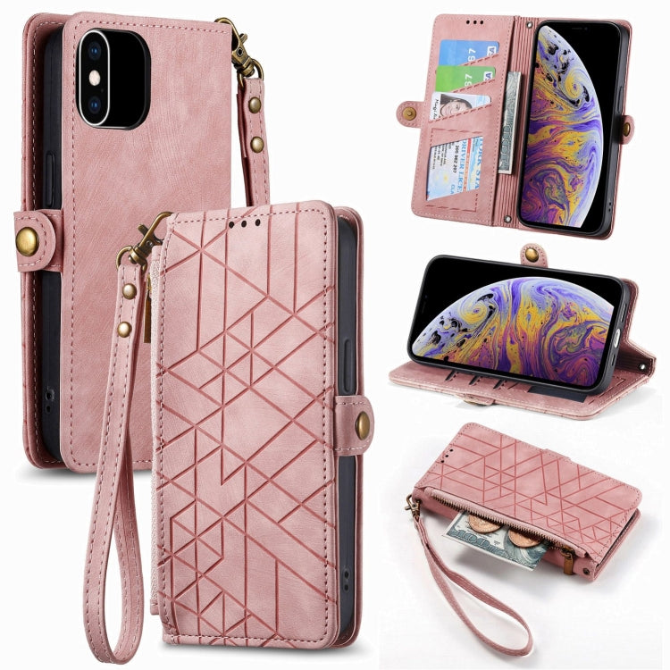 Geometric Zipper Wallet Side Buckle Leather Phone Case, For iPhone 7 / 8 / SE 2022, For iPhone X / XS, For iPhone 6 Plus / 6s Plus, For iPhone 6 / 6s