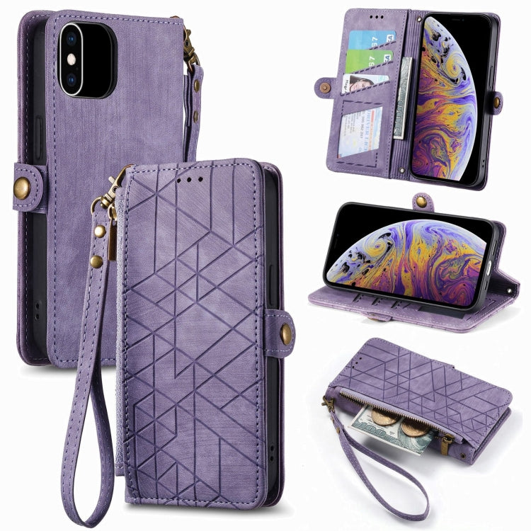 Geometric Zipper Wallet Side Buckle Leather Phone Case