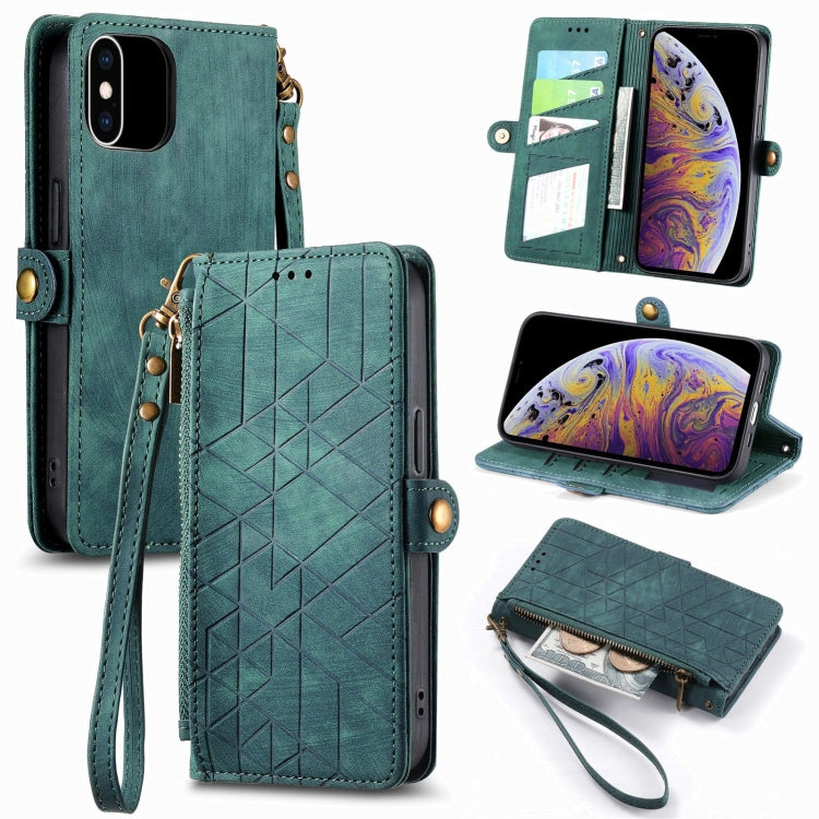Geometric Zipper Wallet Side Buckle Leather Phone Case, For iPhone 7 / 8 / SE 2022, For iPhone X / XS, For iPhone 6 Plus / 6s Plus, For iPhone 6 / 6s