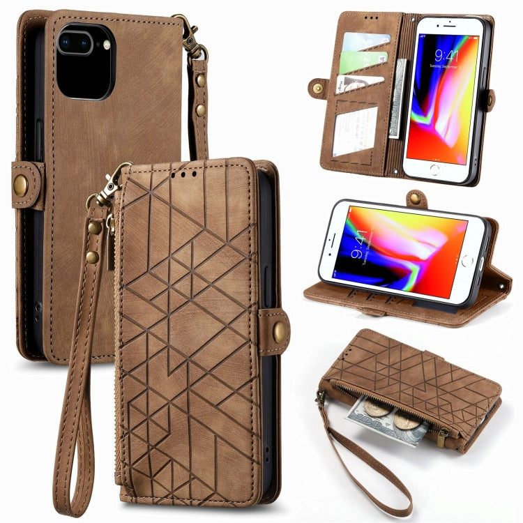 Geometric Zipper Wallet Side Buckle Leather Phone Case