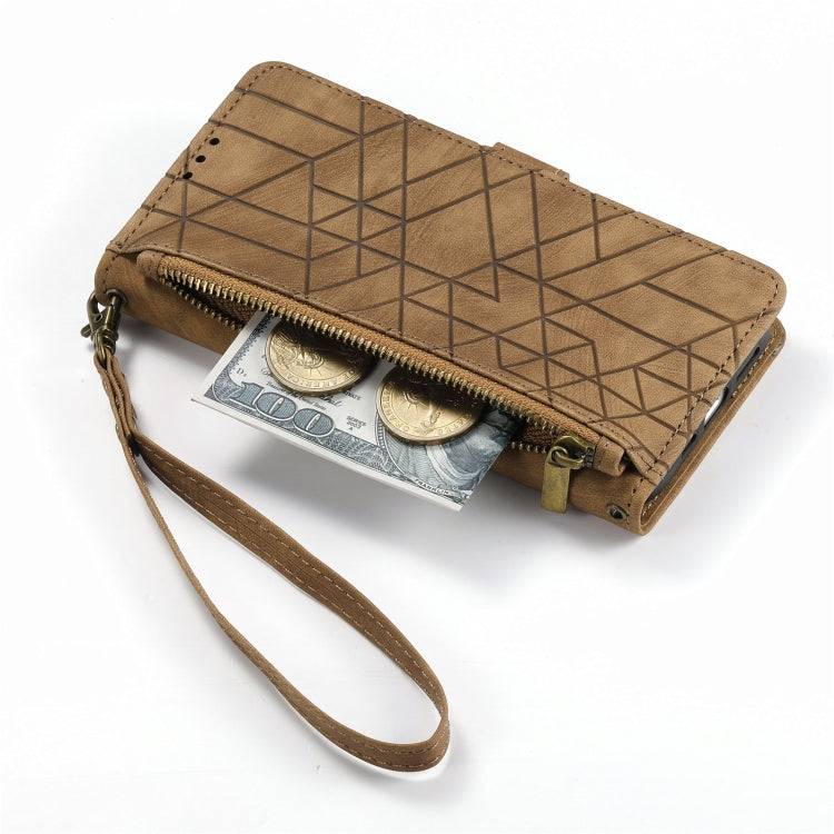Geometric Zipper Wallet Side Buckle Leather Phone Case