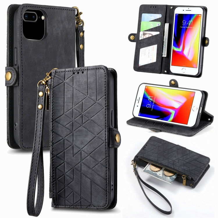 Geometric Zipper Wallet Side Buckle Leather Phone Case