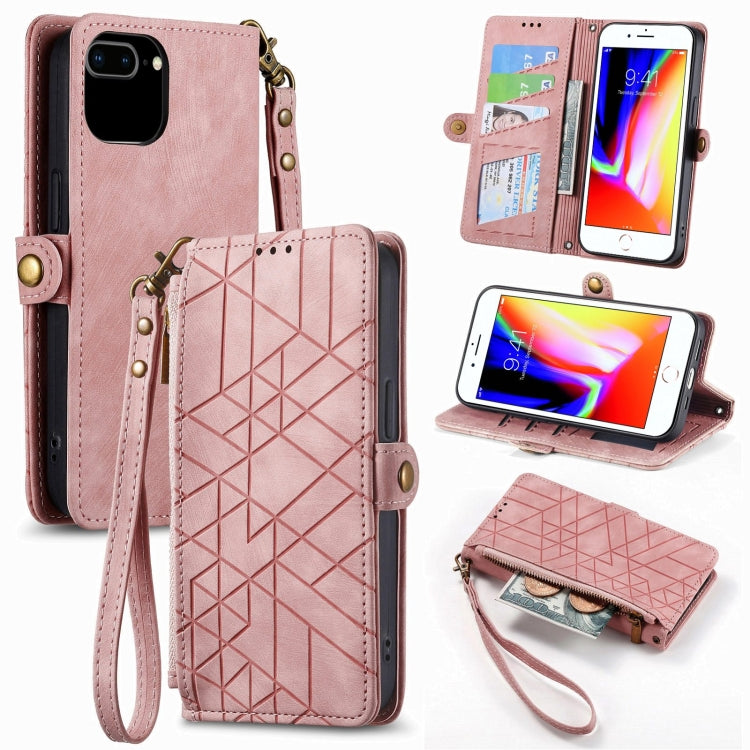 Geometric Zipper Wallet Side Buckle Leather Phone Case