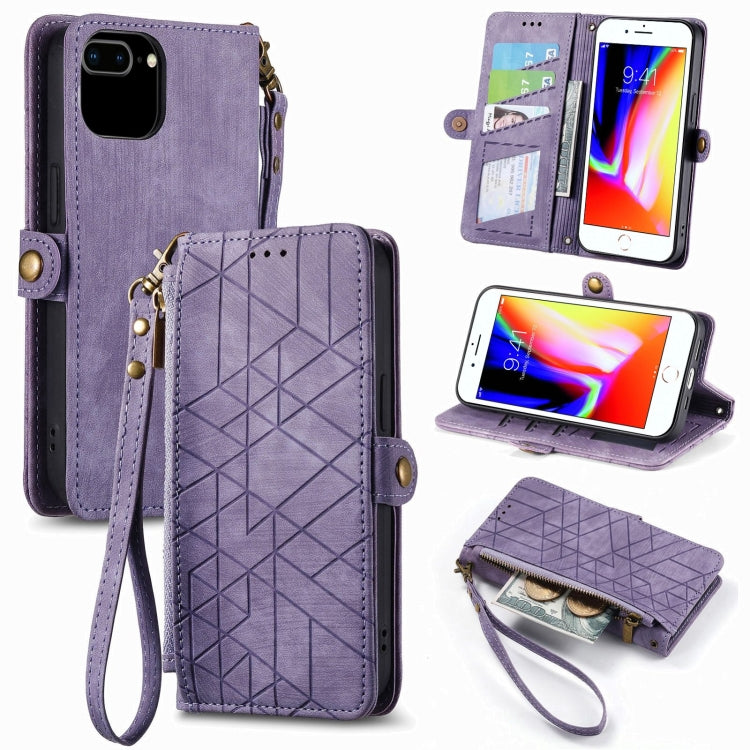 Geometric Zipper Wallet Side Buckle Leather Phone Case