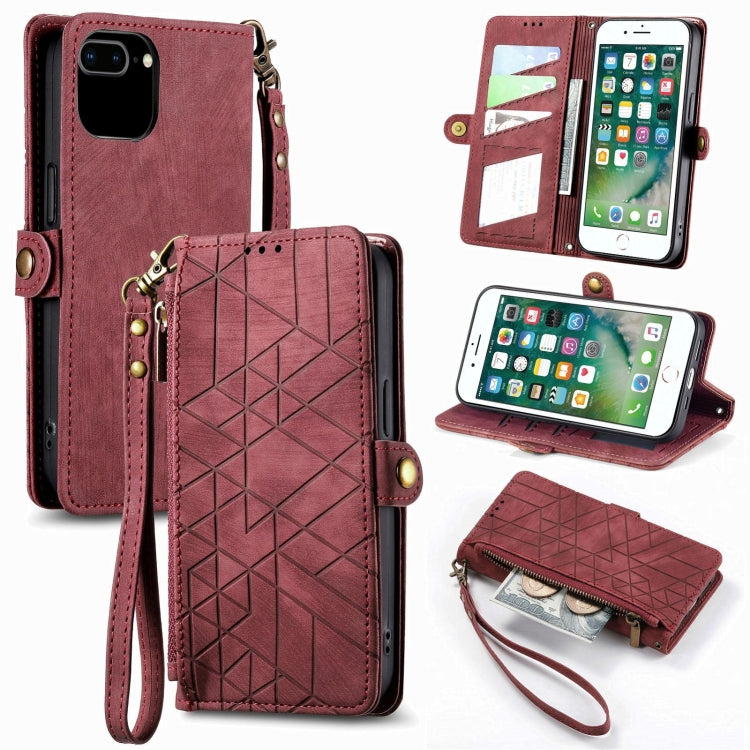 Geometric Zipper Wallet Side Buckle Leather Phone Case