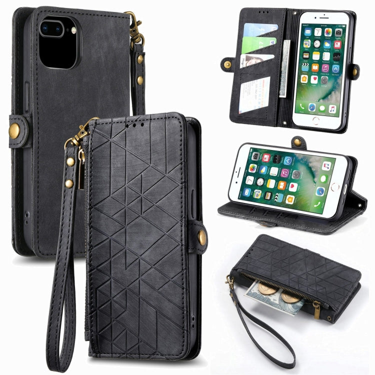 Geometric Zipper Wallet Side Buckle Leather Phone Case