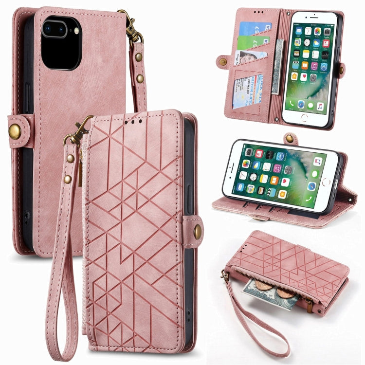 Geometric Zipper Wallet Side Buckle Leather Phone Case
