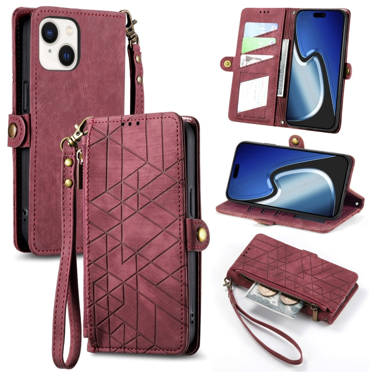 Geometric Zipper Wallet Side Buckle Leather Phone Case, For iPhone 14 Pro Max, For iPhone 13 Pro Max, For iPhone 13 Pro, For iPhone 13