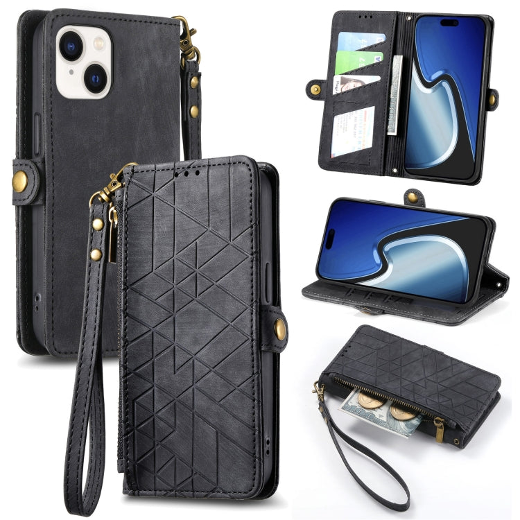 Geometric Zipper Wallet Side Buckle Leather Phone Case, For iPhone 14 Pro Max, For iPhone 13 Pro Max, For iPhone 13 Pro, For iPhone 13