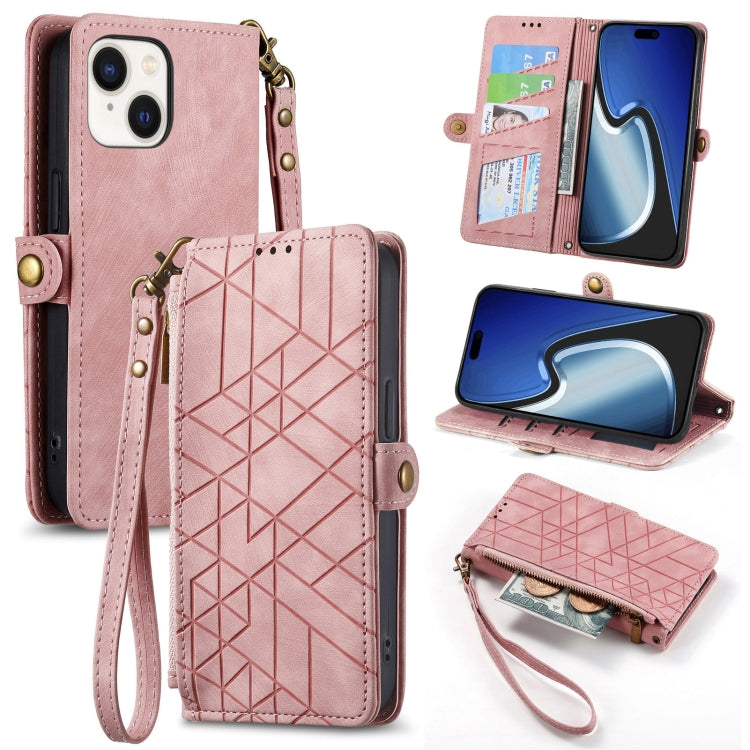 Geometric Zipper Wallet Side Buckle Leather Phone Case, For iPhone 14 Pro Max, For iPhone 13 Pro Max, For iPhone 13 Pro, For iPhone 13