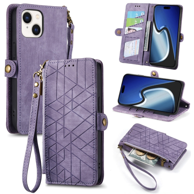 Geometric Zipper Wallet Side Buckle Leather Phone Case, For iPhone 14 Pro Max, For iPhone 13 Pro Max, For iPhone 13 Pro, For iPhone 13