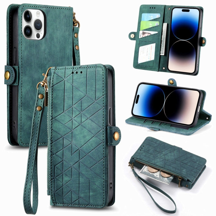 Geometric Zipper Wallet Side Buckle Leather Phone Case, For iPhone 15, For iPhone 14 Plus, For iPhone 14, For iPhone 14 Pro