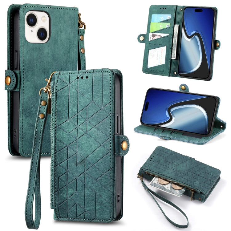 Geometric Zipper Wallet Side Buckle Leather Phone Case, For iPhone 15, For iPhone 14 Plus, For iPhone 14, For iPhone 14 Pro