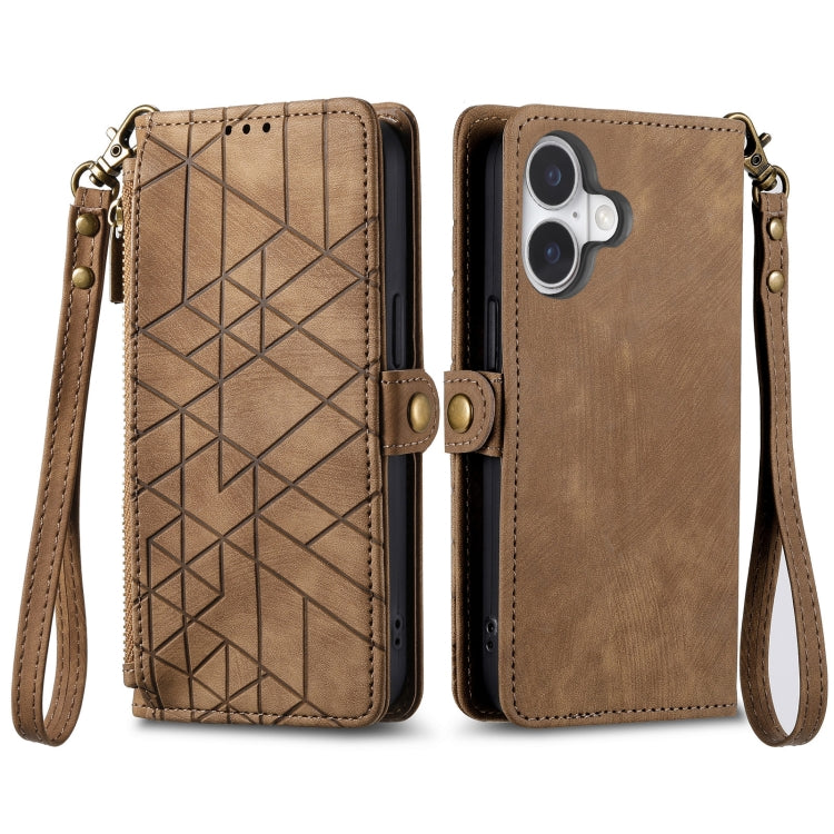 Geometric Zipper Wallet Side Buckle Leather Phone Case, For iPhone 15, For iPhone 14 Plus, For iPhone 14, For iPhone 14 Pro
