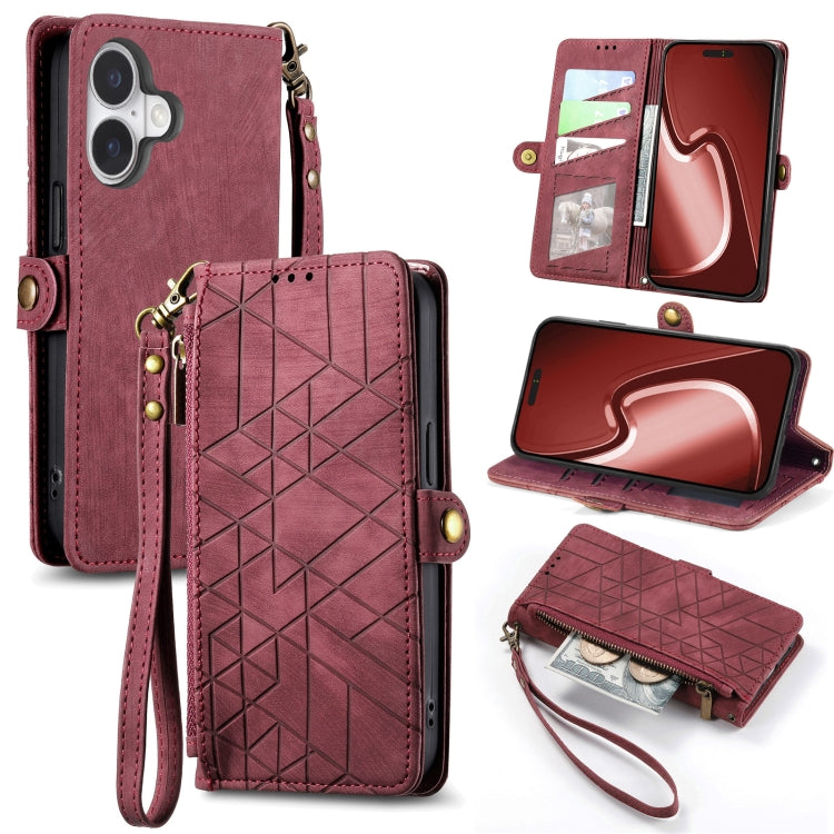 Geometric Zipper Wallet Side Buckle Leather Phone Case, For iPhone 15, For iPhone 14 Plus, For iPhone 14, For iPhone 14 Pro
