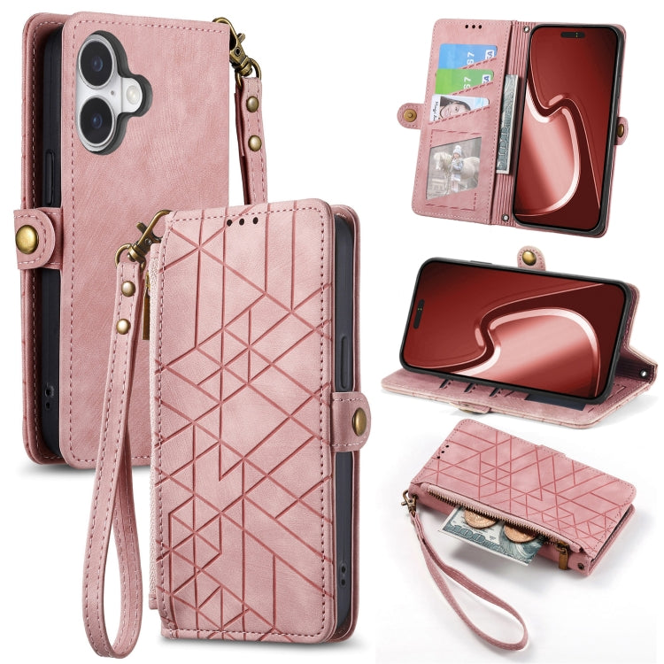 Geometric Zipper Wallet Side Buckle Leather Phone Case, For iPhone 15, For iPhone 14 Plus, For iPhone 14, For iPhone 14 Pro