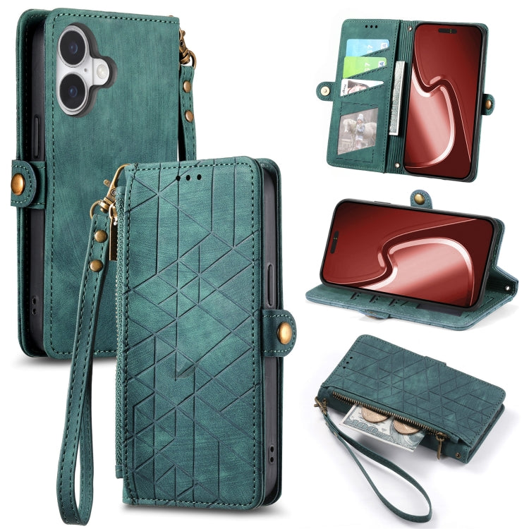 Geometric Zipper Wallet Side Buckle Leather Phone Case, For iPhone 15, For iPhone 14 Plus, For iPhone 14, For iPhone 14 Pro