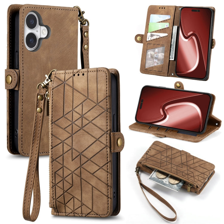 Geometric Zipper Wallet Side Buckle Leather Phone Case, For iPhone 16, For iPhone 15 Pro Max, For iPhone 15 Pro, For iPhone 15 Plus