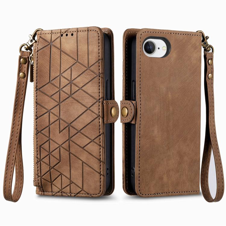 Geometric Zipper Wallet Side Buckle Leather Phone Case, For iPhone 16, For iPhone 15 Pro Max, For iPhone 15 Pro, For iPhone 15 Plus