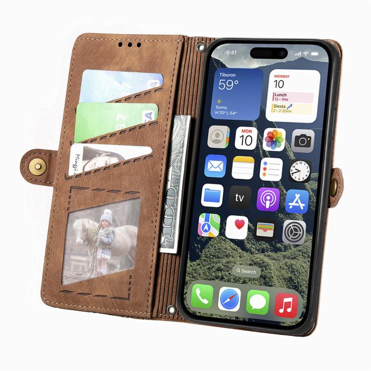 Geometric Zipper Wallet Side Buckle Leather Phone Case, For iPhone 16, For iPhone 15 Pro Max, For iPhone 15 Pro, For iPhone 15 Plus