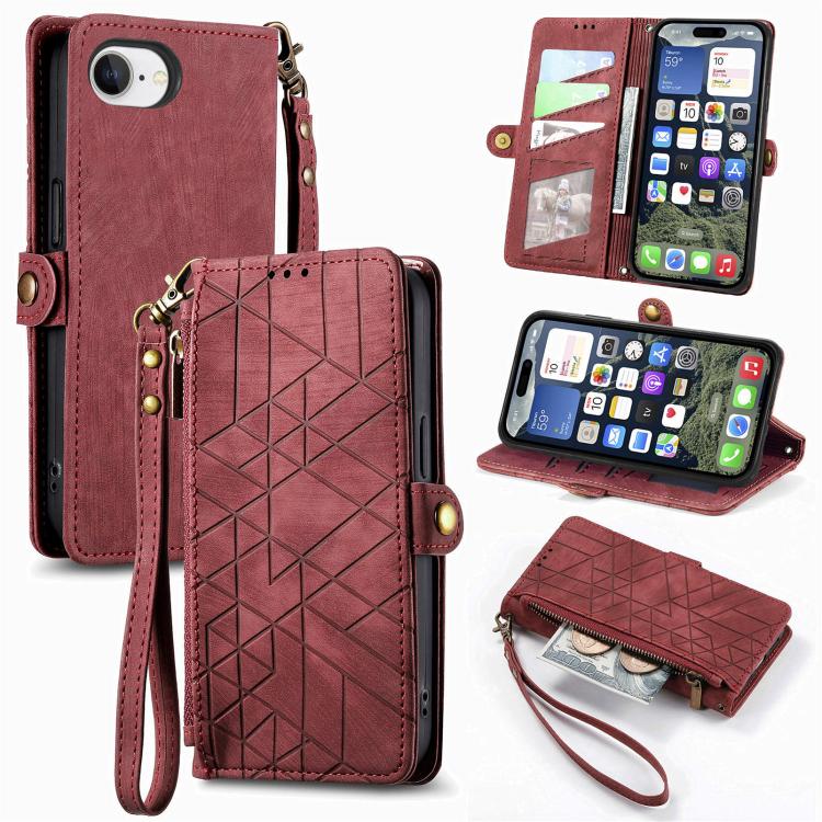 Geometric Zipper Wallet Side Buckle Leather Phone Case, For iPhone 16, For iPhone 15 Pro Max, For iPhone 15 Pro, For iPhone 15 Plus