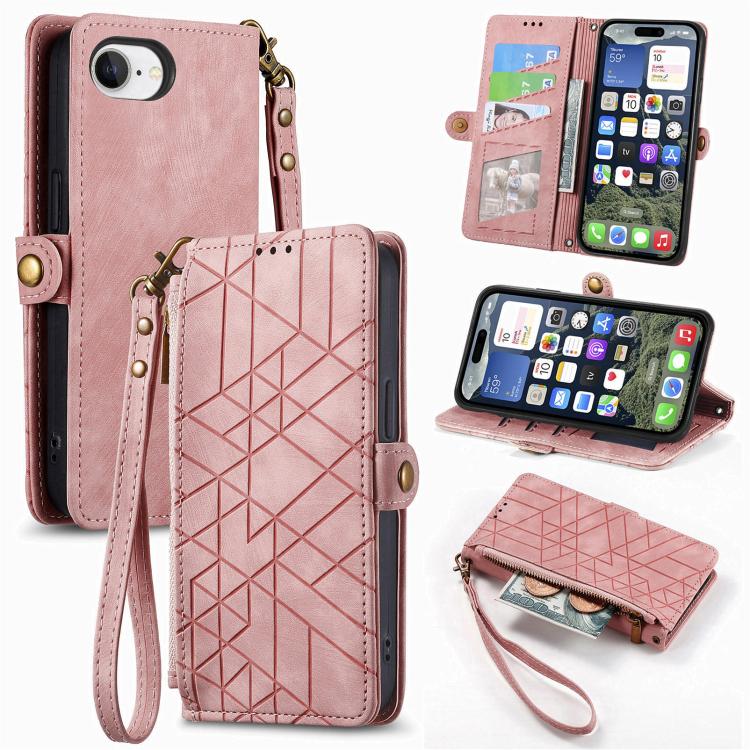 Geometric Zipper Wallet Side Buckle Leather Phone Case, For iPhone 16, For iPhone 15 Pro Max, For iPhone 15 Pro, For iPhone 15 Plus