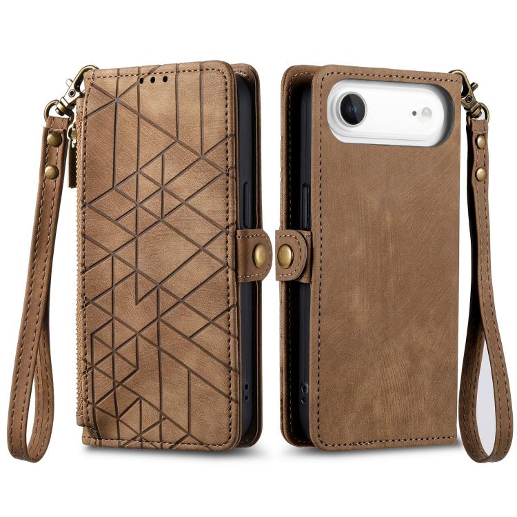 Geometric Zipper Wallet Side Buckle Leather Phone Case, For iPhone 16, For iPhone 15 Pro Max, For iPhone 15 Pro, For iPhone 15 Plus