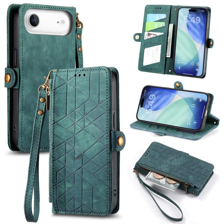Geometric Zipper Wallet Side Buckle Leather Phone Case, For iPhone 16, For iPhone 15 Pro Max, For iPhone 15 Pro, For iPhone 15 Plus