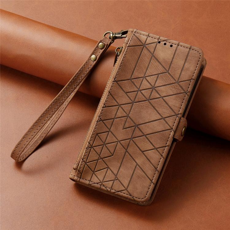 Geometric Zipper Wallet Side Buckle Leather Phone Case, For iPhone 16e, For iPhone 16 Pro Max, For iPhone 16 Pro, For iPhone 16 Plus