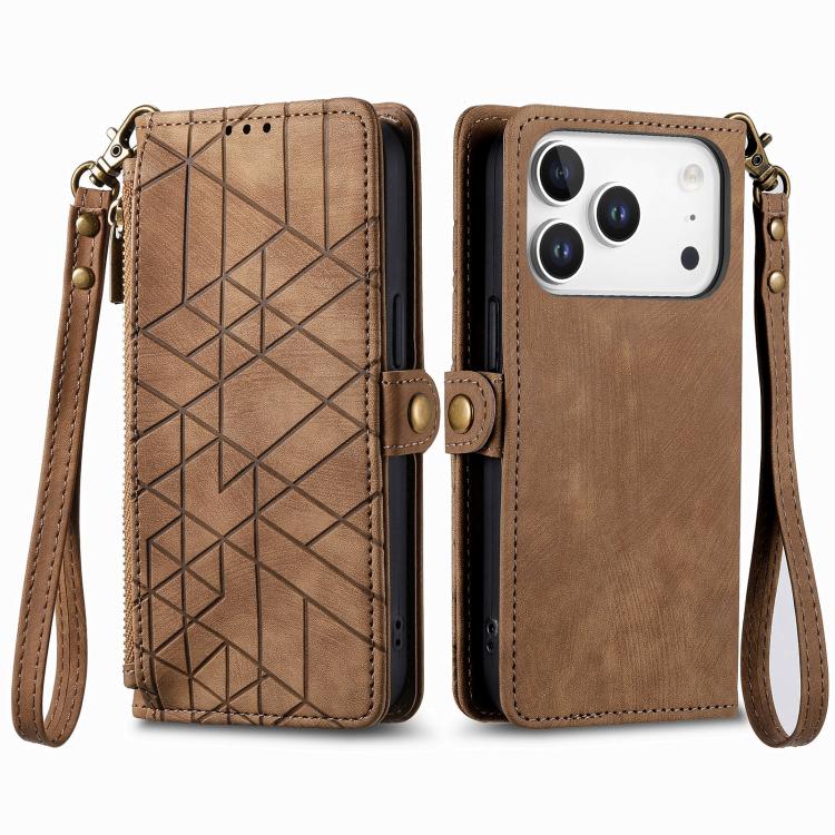 Geometric Zipper Wallet Side Buckle Leather Phone Case, For iPhone 16e, For iPhone 16 Pro Max, For iPhone 16 Pro, For iPhone 16 Plus