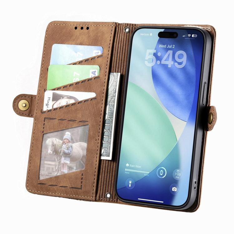 Geometric Zipper Wallet Side Buckle Leather Phone Case, For iPhone 16e, For iPhone 16 Pro Max, For iPhone 16 Pro, For iPhone 16 Plus