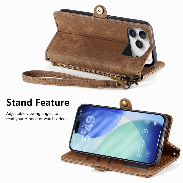 Geometric Zipper Wallet Side Buckle Leather Phone Case, For iPhone 16e, For iPhone 16 Pro Max, For iPhone 16 Pro, For iPhone 16 Plus