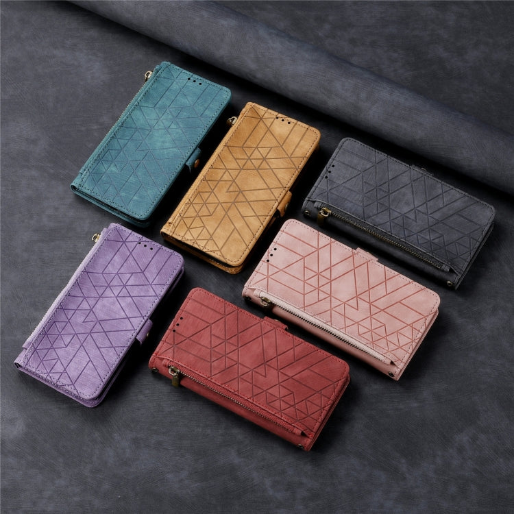 Geometric Zipper Wallet Side Buckle Leather Phone Case, For iPhone 16e, For iPhone 16 Pro Max, For iPhone 16 Pro, For iPhone 16 Plus