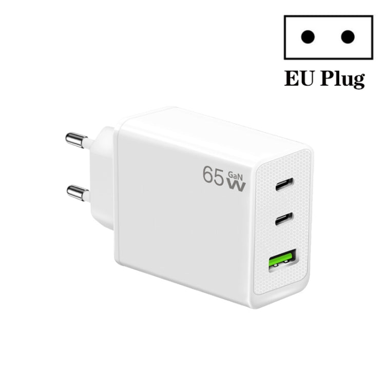 GaN PD65W Type-C x 2 + USB3.0 Laptop Adapter for Apple MacBook Series ,EU Plug, Type-C x 2 + USB3.0