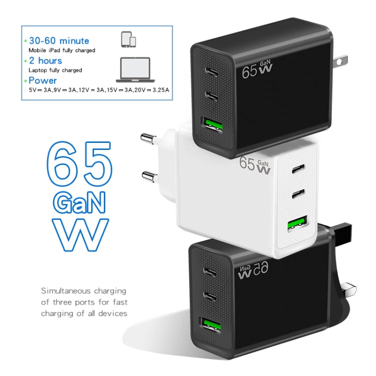 GaN PD65W Type-C x 2 + USB3.0 Laptop Adapter for Apple MacBook Series ,EU Plug, Type-C x 2 + USB3.0