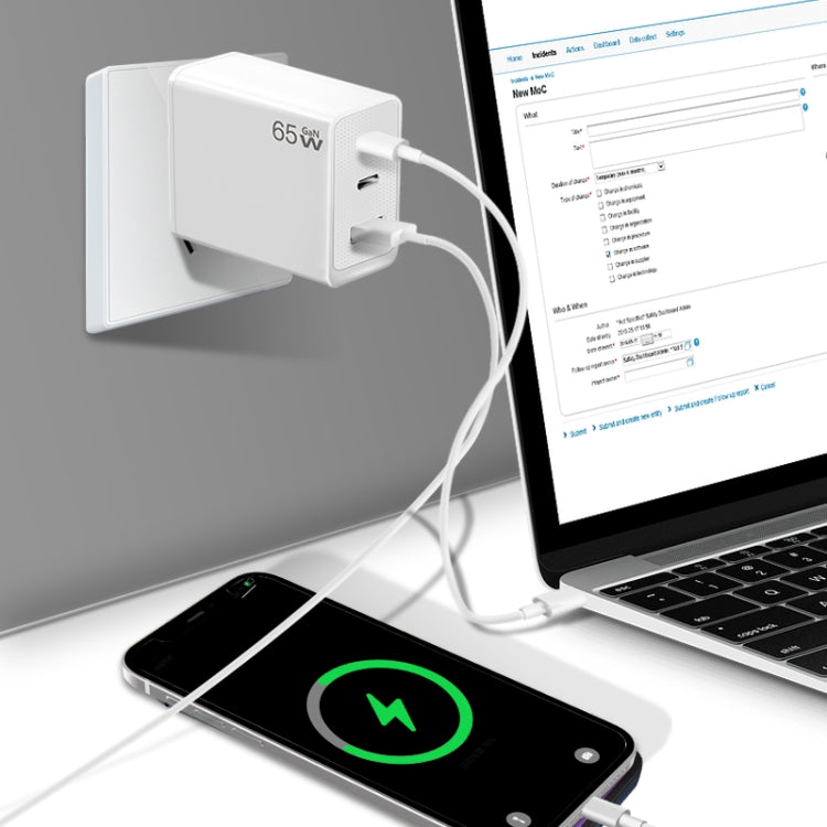 GaN PD65W Type-C x 2 + USB3.0 Laptop Adapter for Apple MacBook Series ,EU Plug, Type-C x 2 + USB3.0