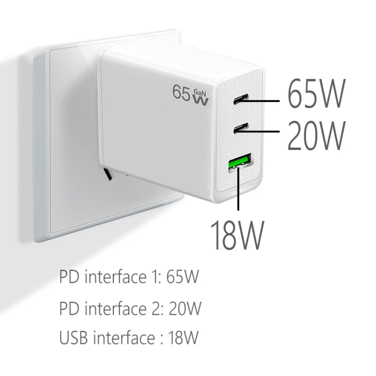 GaN PD65W Type-C x 2 + USB3.0 Laptop Adapter for Apple MacBook Series ,EU Plug, Type-C x 2 + USB3.0