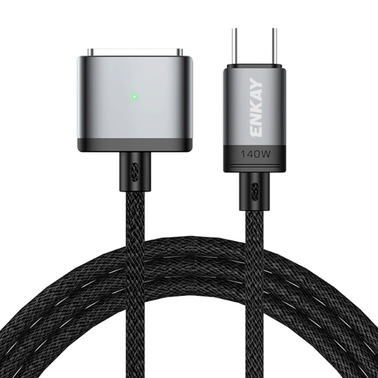 Câble de charge magnétique tressé en nylon ENKAY 140 W USB-C / Type-C vers MagSafe 3 avec indicateur LED pour MacBook 2 m, ENKAY Gris, ENKAY Bleu