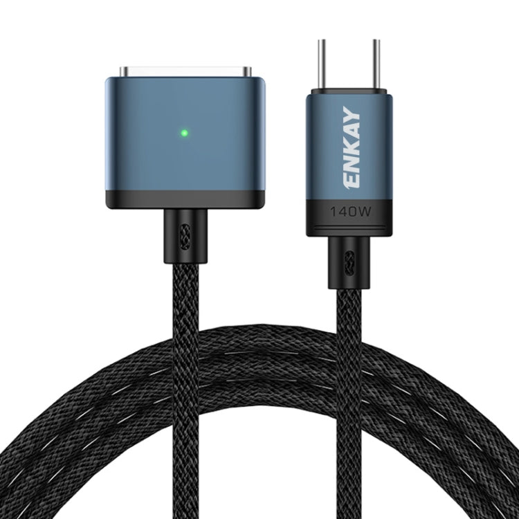 Câble de charge magnétique tressé en nylon ENKAY 140 W USB-C / Type-C vers MagSafe 3 avec indicateur LED pour MacBook 2 m, ENKAY Gris, ENKAY Bleu