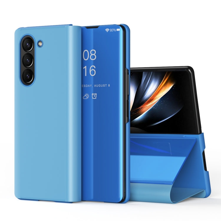 Plated Mirror Horizontal Flip Leather Phone Case with Holder, For Galaxy Z Fold6, For Galaxy Z Fold5 5G